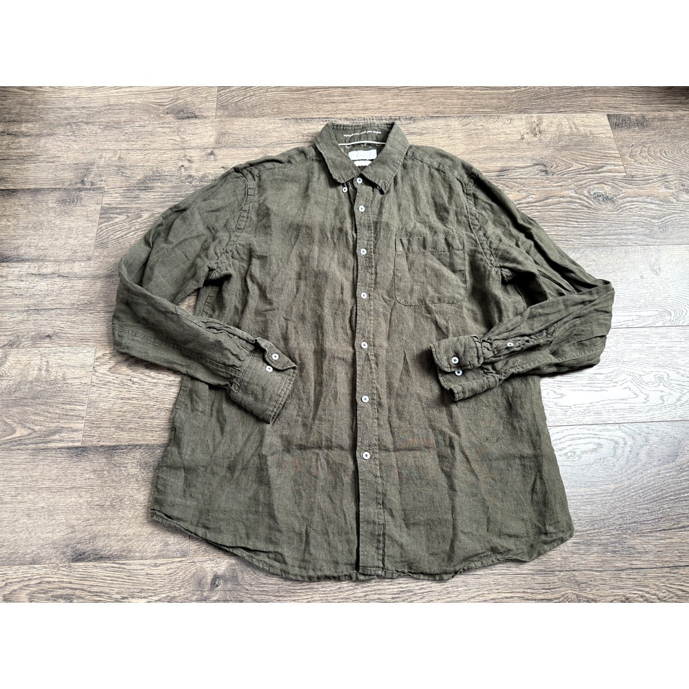EUC Mens Porter & Ash 100% linen long sleeve button up USA MADE green size‎ XL
